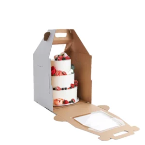 10 12 Inches Clear Window Takeaway Corrugated Paper Cake Box with Recycled Materials and Embossing Bakery Packaging