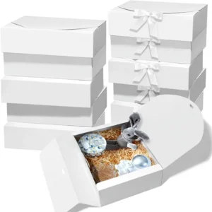 10-Piece Rectangular Kraft Paper Gift Boxes with Lids and White Ribbon for Weddings, Birthdays, and Bridesmaid Gifts