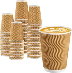 100-Pack 12 oz Disposable Insulated Ripple-Wall Paper Coffee Cups, Custom Printed, BPA-Free, for Restaurants, Parties, and Weddings