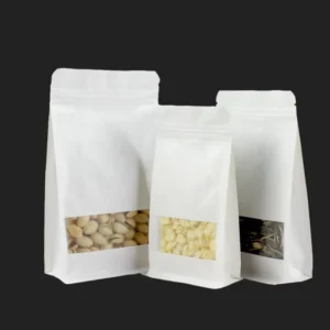 100-Piece White Kraft Paper Bags, 140*240mm, Window, Flat Bottom, PET Material, Resealable Zipper, for Milk and Pet Food Storage