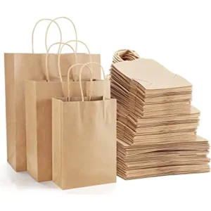 100% Recyclable Brown Kraft Paper Bag with Reinforced Flat Handle