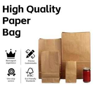 100% Recycled Kraft Paper Standing Bags for Restaurant Takeaway, Bread, and Food Packaging
