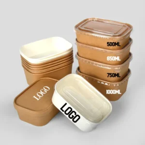 1000ml Rectangular Thickened Kraft Paper Bento Box with Lid