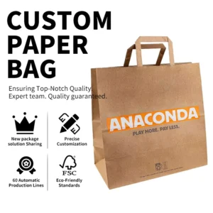 100gsm Brown Kraft Shopping Paper Bag Eco Friendly for Supermarket Clothing Promotion Gift Use FSC Certified Made in China