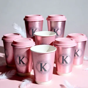 10oz 12oz 16oz Custom Logo Double Wall White Pink Coffee and Bubble Tea Paper Cups with Lids
