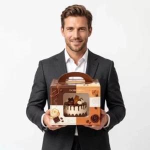 12×12 Cake Box Custom Logo Food Grade Kraft Paper Folding Birthday Cake Pastry Dessert Bakery Box with Window