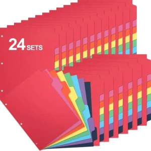 192 Pieces 24 Sets Binder Dividers Tabs Bulk 8.5 X 11 Inch Write Erase 8 Tab Dividers 3 Ring Binder Custom Colors Custom Logo