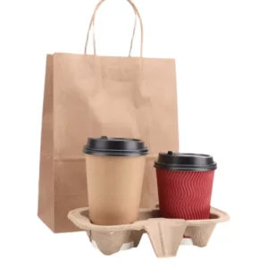 2-Cup and 4-Cup Disposable Paper Pulp Carrier Trays for Hot Coffee and Beverages, Stackable