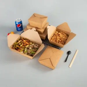 2 Millimeter Thick Recyclable Kraft Paper Food Box for Delivery and Disposable Lunch Packaging