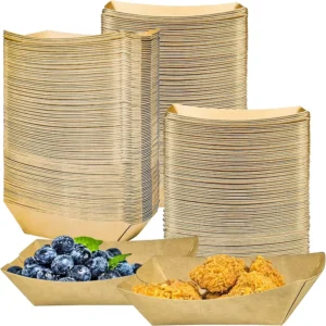 2.5 lb Disposable Kraft Paper Food Tray with Matte Lamination and Embossing for Nachos, Tacos, and Popcorn