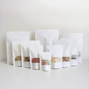 20x30cm Frosted-Window Food-Grade Thick White Kraft Paper Bag with Ziplock