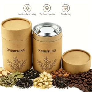 250g Airtight Kraft Paper Canister Tube with Foil Lining for Loose Tea, Coffee Beans, and Herbal Food