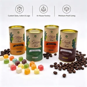 250g Cylindrical Kraft Tea Tube with Easy-Sealing Metal Cap, Food Grade Paper Canister for Candy and Coffee Beans