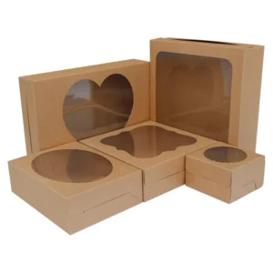 2mm Thick Kraft Paper Food Packaging Box with Window for Bakery, Cake, Cupcake, and Sushi