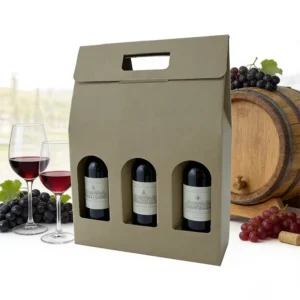 3-Bottle Kraft Corrugated Wine Gift Box with Window, Handle, and Inserts