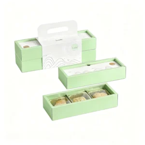 3-Grid Brown Kraft Paper Sliding Mooncake Pastry Biscuit Box with Handle