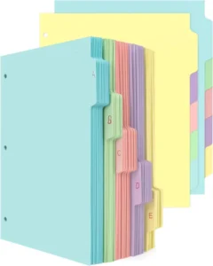 3 Ring Binder Dividers 5 Tabs Bulk 150 Pcs 5 Colors Durable Paper 3 Hole Punch Index Custom Logo Custom Size Kids Women Students