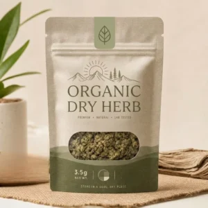 3.5g Custom Matte Kraft Paper Three-side Seal Bag Window Smell-Proof Resealable Stand Mylar Organic Dry Herb Botanical Flower