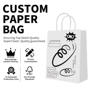 3D Customization Recyclable Custom Printed Food Takeaway Kraft Paper Shopping Bag with Twist Handle