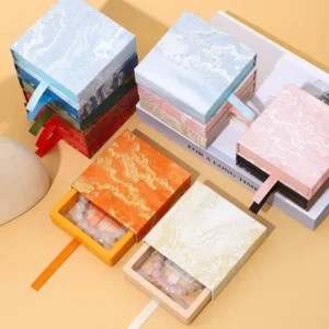 3D Floating PE Suspended-Film Drawer Jewelry Box, Vintage Pattern Paper Outer Box for Rings, Necklaces, Bracelets, and Jewelry Gifts