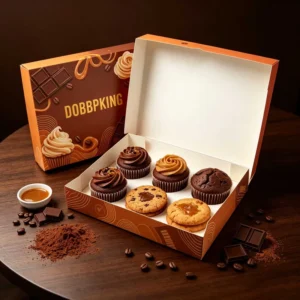 4 Compartment Cookie Box Custom Logo Food Grade Kraft Paper Box with Dividers for Mini Cookies Dip Bakery Snack Packaging