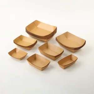 440ML 520ML Rectangular Compartment Disposable Brown Kraft Paper Tray