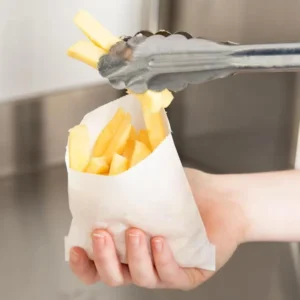 46/56 gsm White and Brown Kraft Paper Takeaway Bags, Greaseproof, Flexiloop Handles, for Pizza and Fried Chicken