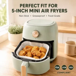 5 Inch Square Air Fryer Paper Liners 100 150 Pcs Disposable Non-Stick Parchment Paper OEM for Mini Air Fryers