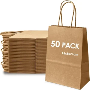 50-Piece Colorful Kraft Paper Gift Bag Set with Custom Logo and Handheld Design for Birthday, Christmas, Party, and Exhibition Use
