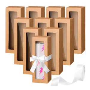 8*8*20cm Kraft Paper Rectangular Box with Window in Black, Brown, White, or Pink for Gifts and Candle Storage