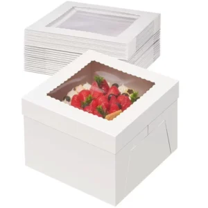 8-Inch White Hard Cardboard Dessert Cake Box with Transparent Window