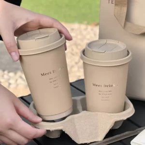8 Oz Custom Logo Disposable PE Coated Kraft Double Wall Paper Cups Hot Stamping Takeaway To Go Coffee Drink Paper Cup With Lid