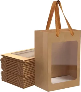 9.84 x 7.0 x 5.12 in Kraft Paper Gift Bags with Transparent Window and Handles