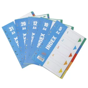 A4 11-Hole Multicolor PP Plastic File Dividers, 1-12 Classification Index