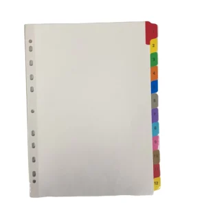 A4 11-Hole White Numeric Paper Index Dividers, 12 Laminated Blank Tabs
