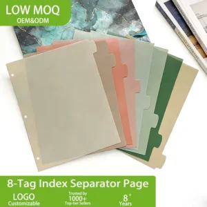 A4 Frosted PP 8 Tab Divider Index Pages Plate Protecting Inner Paper Spacer Planner Organizer Tabs Customized Color Logo