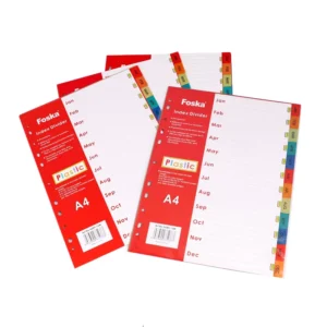 A4 Size Multicolor 11-Hole Punched 12-Month Tab Dividers for Organizing Reports and Projects with Writable Contents Index