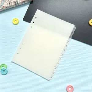 A5 Loose Leaf Plastic Baffle Separator PP Page Dividers Frosted 6 Holes 12 Month Index Tab for Document Decorative