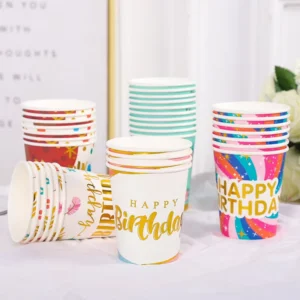 BPA Free 9 10 12 16 20 24 32oz Disposable Paper Cups with Glitter Effect for Children Themed Birthday Parties