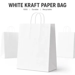 BPA-Free Recyclable White Kraft Paper Stand-Up Bags for Food Delivery and Gifts, Cotton Rope Handle, Custom Sizes