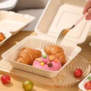 Bagasse Compostable Biodegradable Disposable Pulp Paper Food Box Greaseproof For Food