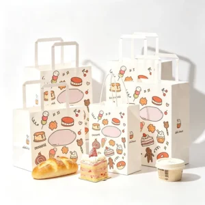 Bakery Kraft Paper Gift Takeaway Bags for Cake, Bread, and Dessert Packaging