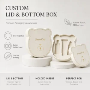 Bear-Shaped Lid-and-Base Rigid Gift Box with Spot UV and Die-Cut Structure for Skincare Packaging