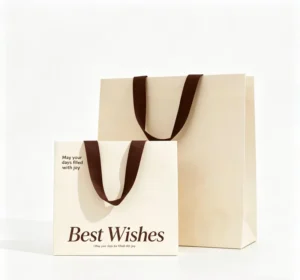 Beige Biodegradable Gift Bags with Inspirational Text Print and Ribbon Handles for Party and Gift Use