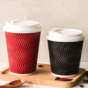 Biodegradable 8oz 12oz 16oz Ripple Double Wall Coffee Paper Cups With Lids