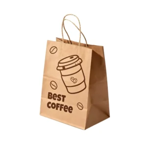 Biodegradable Brown Kraft Bag with Custom Printing and Long Handles for Gift, Fast Food Takeaway, and Shopping