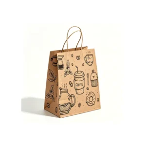 Biodegradable Brown Kraft Paper Bags with Long Handles for Fast Food and Takeaway Packaging