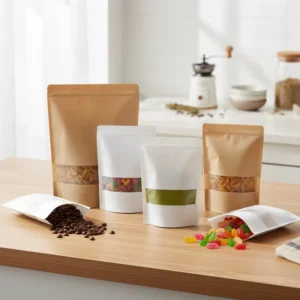 Biodegradable Brown Kraft Paper Zipper Candy Cookies Coffee Bean Stand-Up Mylar Pouch with Window