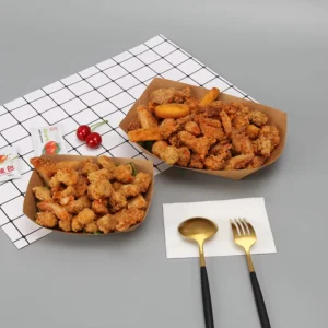 Biodegradable Custom Disposable Kraft Paper Food Boat Tray for Sushi, Fried Chicken, Snacks