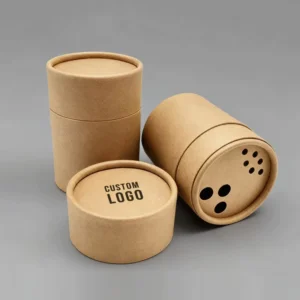 Biodegradable Custom Logo Kraft Paper Tube Spice Salt Powder Container with Sifter